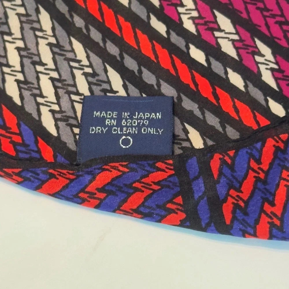 Honey Vintage 100% Silk Scarf Made in Japan Red Blue Chevron Stripe Oblong L 52